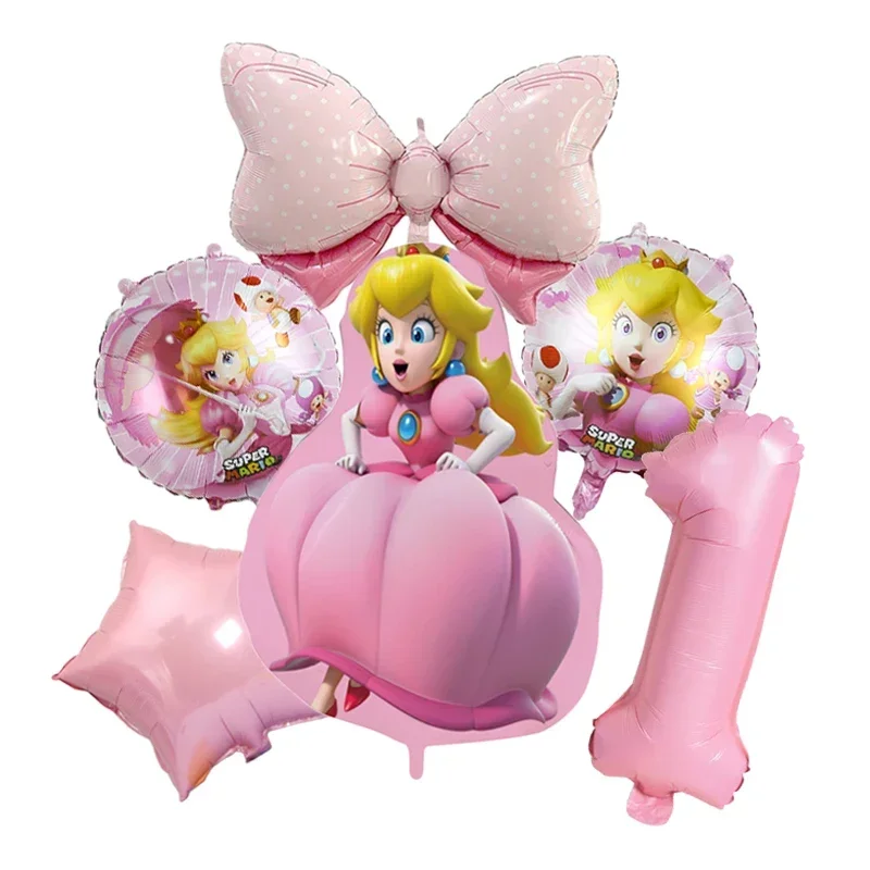 Super Mario Aluminum Foil Balloon Luigi Cartoon Character Peach Princess Pink Balloon Birthday Party Photo Background Decoration