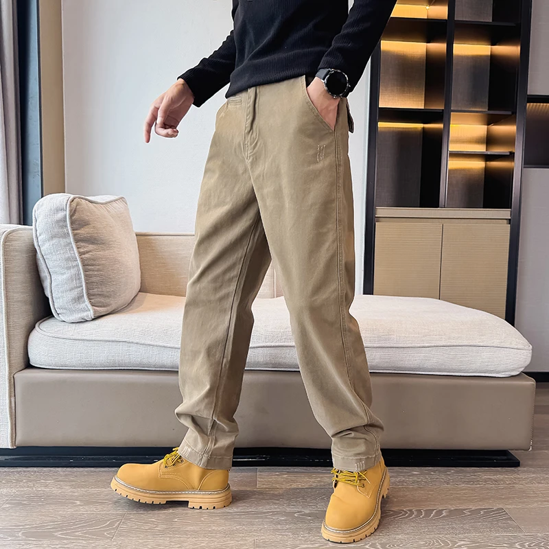 

Мужские брюки для работы и повседневной носки, прямого кроя, свободные, из смесового хлопка и полиэстера, молодежные, модные, размеры XS-S, осень-зима