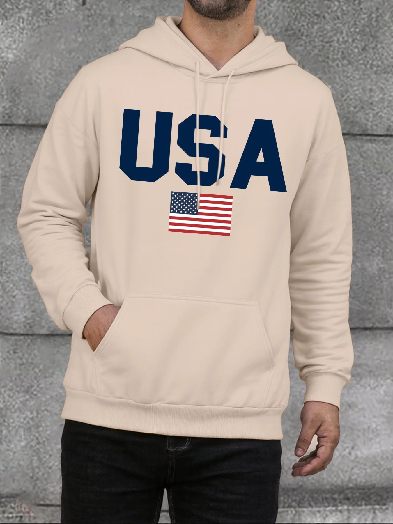 USA Stars and Stripes Prints Mans Hoodie Fleece Oversize Sweatshirt Street Warm Pullover Autumn Casual Fashion Man Clothing