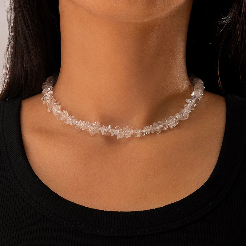 Tocona Vintage White Colour Irregular Beaded Choker Necklace Transparent Collarbone Collar Neck  for Women Party Jewelry