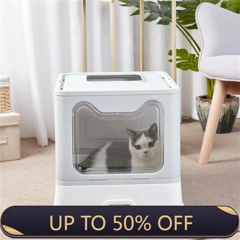 2026 New Large Fully Enclosed Cat Litter Box Premium PP Shell Front Flip Cover Design Easy Clean Household Cat Toilet
