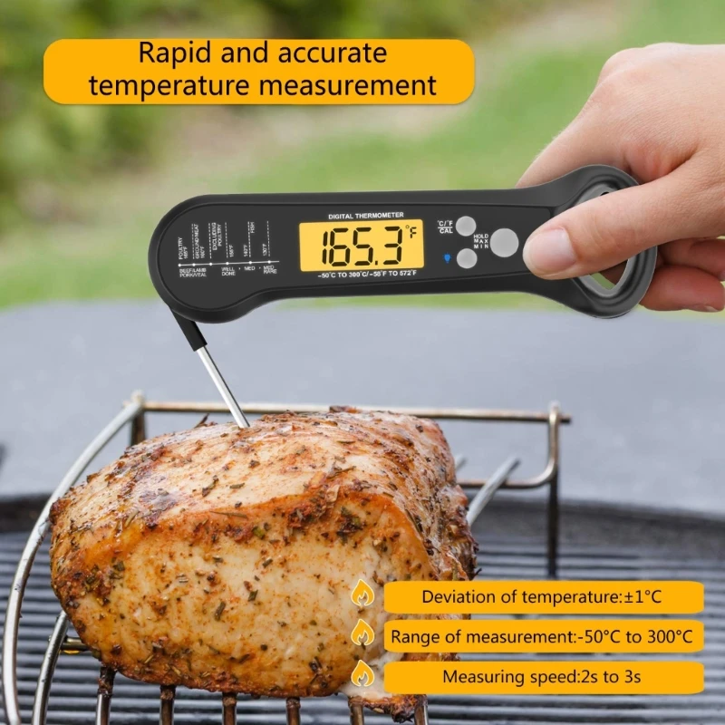 Instant Read Meat Thermometer for Cooking Fast Precise Digital Food Thermometer with Backlight Magnetic Foldable Probe