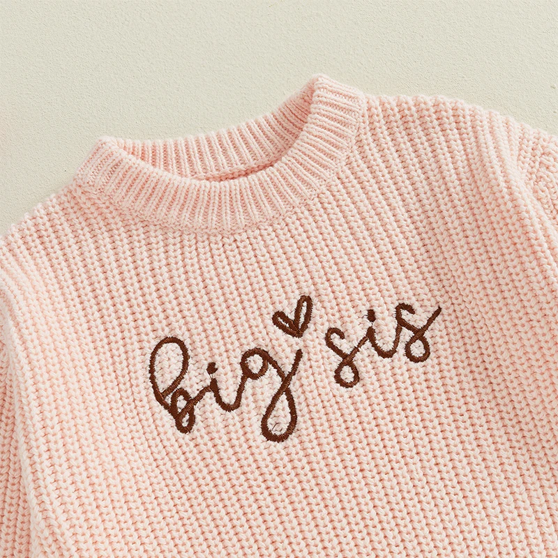 Toddler Infant Baby Girl Knit Sweater Big Sister Little Sister Matching Outfits Long Sleeve Pullover Sweatshirt