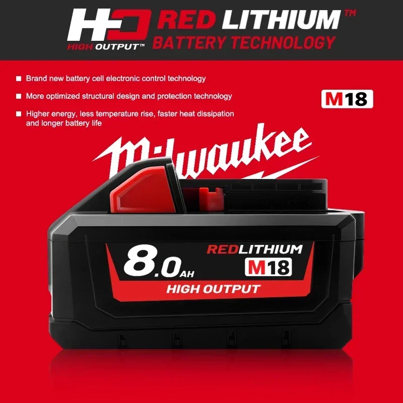 Pro Milwaukee M18 18V 8000mAh 18650 lithiová náhradní baterie vhodná pro Milwaukee 48-11-1860 48-11-1850 48-11-1840 nářadí - náhled 2
