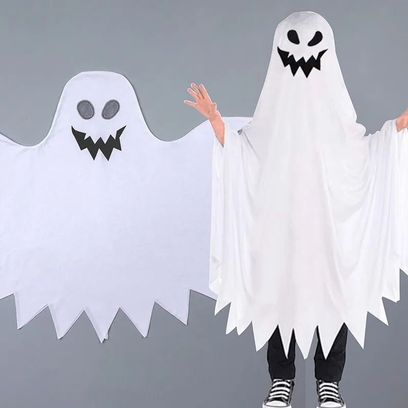 Halloween Careta Pull-over Cape, ator assustador Traje, Fantasma Branco Traje