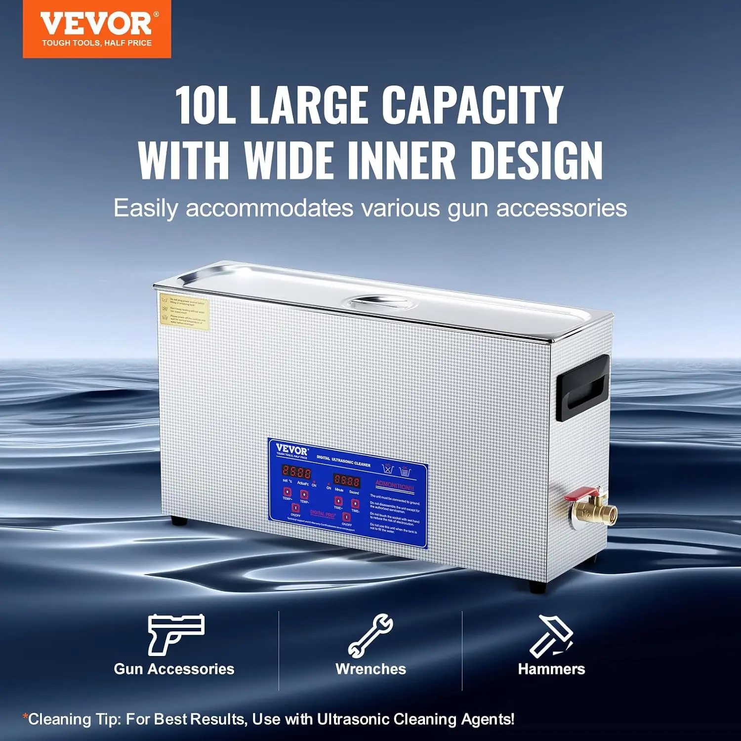 10L Sonic Gun Cleaner, 300W Professional Ultra Sonic Cleaning Machine with Timer & Heater, 40kHz Digital Sonic Cleaner with Bask