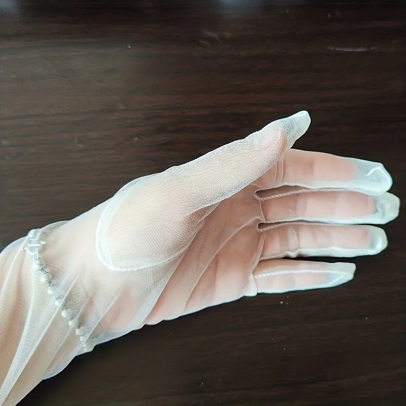 White Mesh Thin Gloves Long Bridal Wedding party Gloves Elegant Evening Gloves Long Mesh Elbow Sunscreen Full Finger Mittens