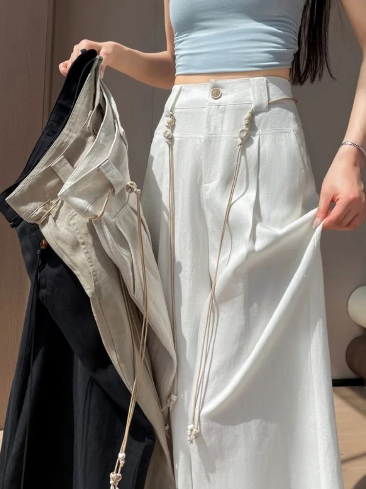 

Kumikumi Casual High Waist Straight Leg Pants Women's Summer Slimming Wide Leg Trousers Versatile Pure Color Drapey Fit