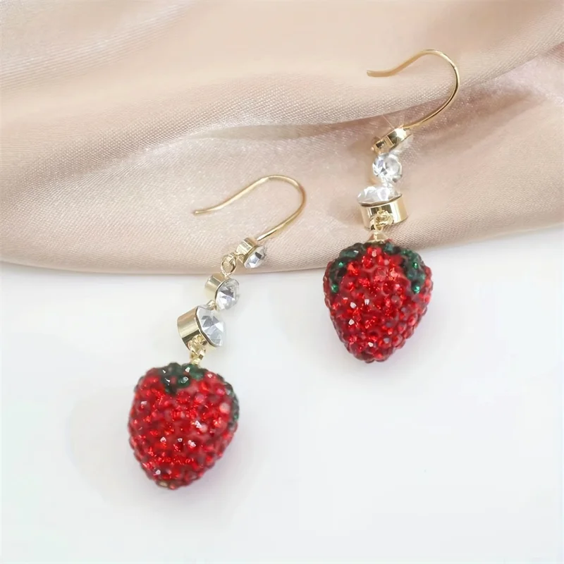 Korean Resin Strawberry Bowknot Drop Earrings for Women Food Simulated Fruit Cup Cake Dangle Earrings  Jewelry Accessories