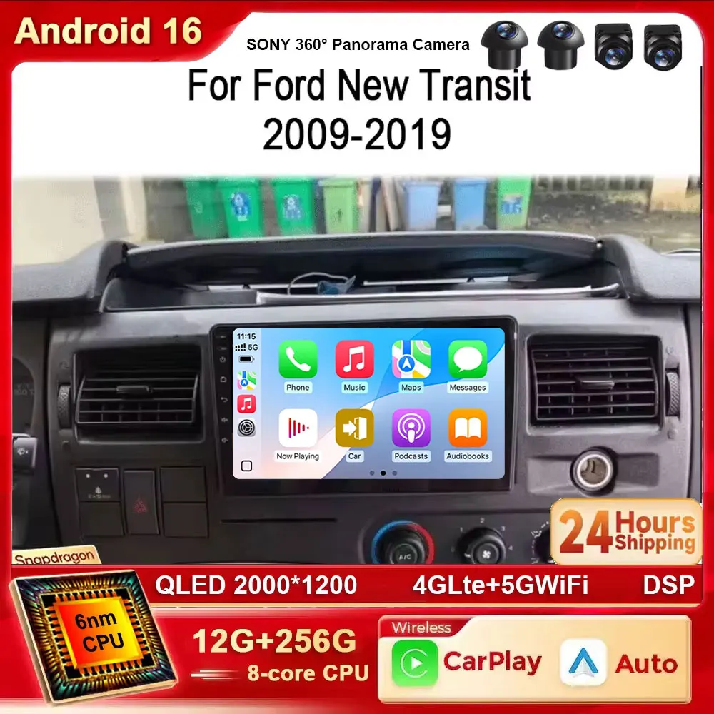 Android 16 For Ford New Transit 2009-2019 Focus 2005-2010 Car Radio Stereo Head Unit Autoradio GPS Car Multimedia Player BT 4G