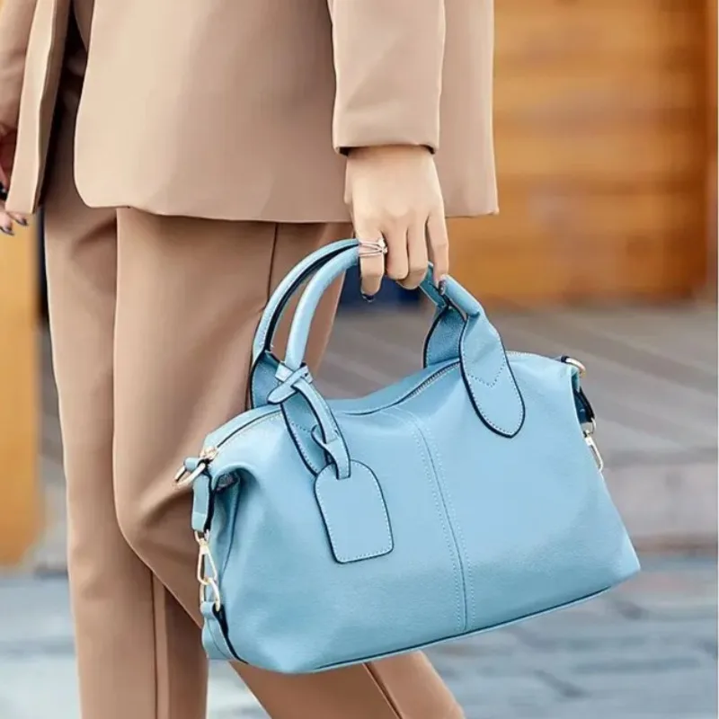 PU Leather Boston Bag for Women, Soft Korean Style Handbag Shoulder Crossbody Bag with Pebbled Texture, Casual Travel Tote