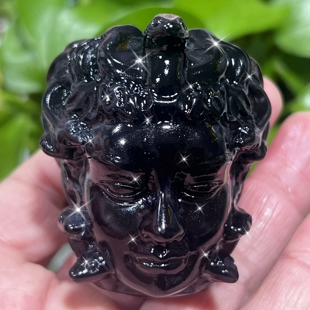 1pc  Handcrafted Obsidian Medusa Skull Featuring a Snake Head, Inspired by Greek Mythology.  As a Unique Gift for Occasions
