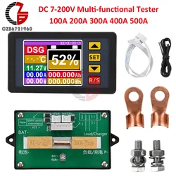 DC7-200V Display a colori da 2.4 pollici voltmetro amperometro Tester di capacità della batteria DC misuratore di potenza Coulomb 100A 200A 300A 400A 500A