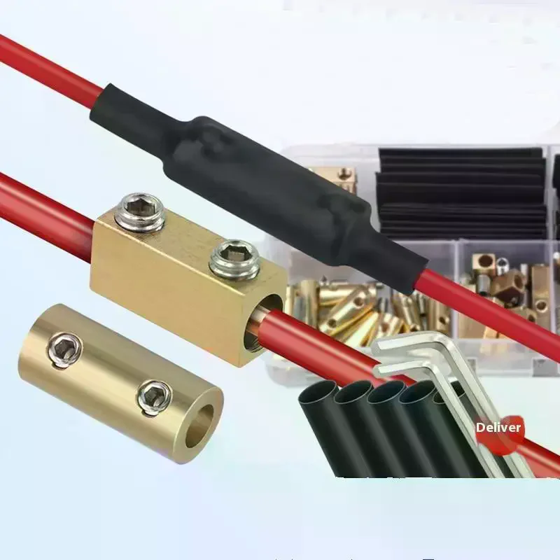 1Set Pressure Free High Current Quick Terminal Block Brass Terminal Block With Heat Shrink Tubing Waterproof High Power Splitter