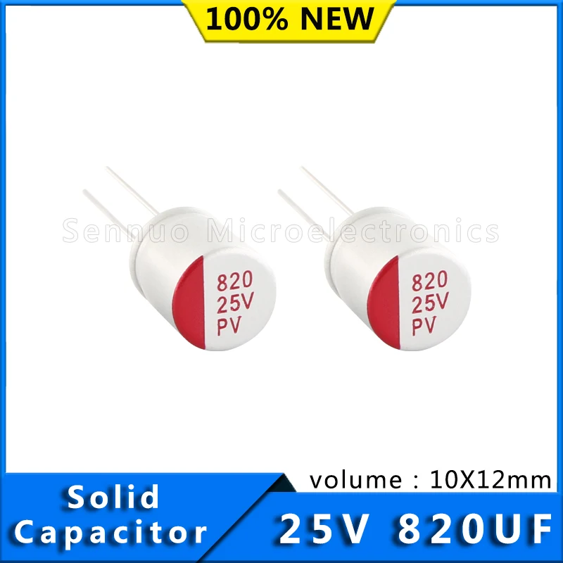 10pcs New Capacitors 820uf 25v Solid Electrolytic Capacitors 25v 820uf 10x12 Aluminum Electrolytic Capacitors Solid Capacitors