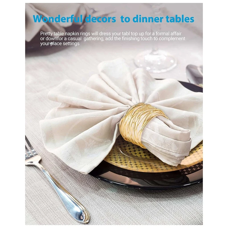 ●Twisted Wire Mesh Napkin Rings Holders Wedding Christmas Gathering Gold 12Pcs-ABFB