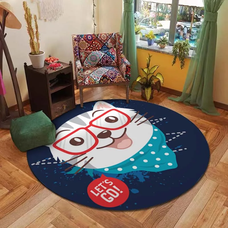 Cartoon Animals Cats Printed Round Rugs for Kid Play Mats Boy&girl Room Decora Area Mats for Bedroom Chair Mat Carpet Livingroom