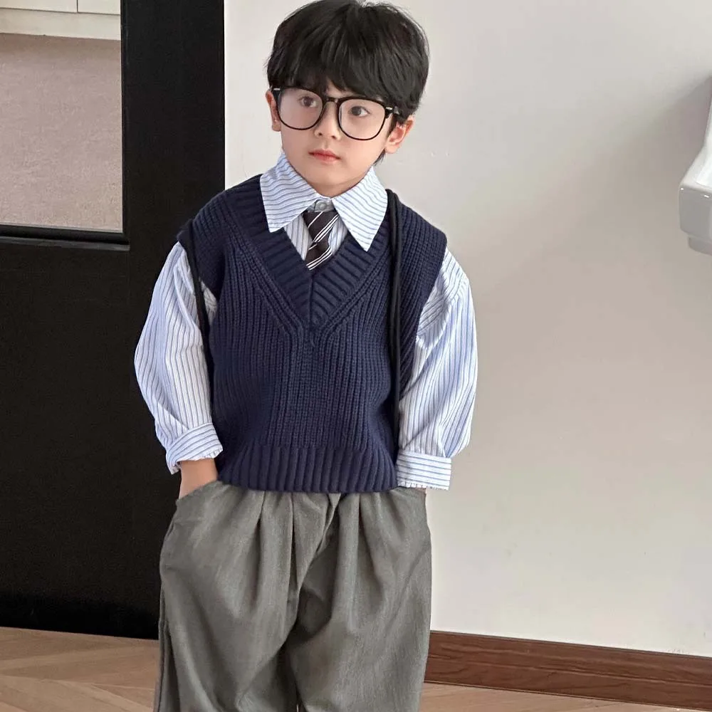 Children's Knitted Vest Spring and Autumn Sleeveless Top British Primary School Uniforms Children's Sweater