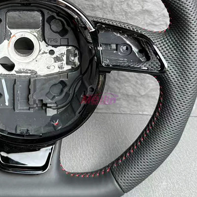 Red Logo Fully Perforated Flat Bottom Steering Wheel for Audi A3 A4 A5 S4 S5 Q3 Q5 Q7 - Campaign Assembly