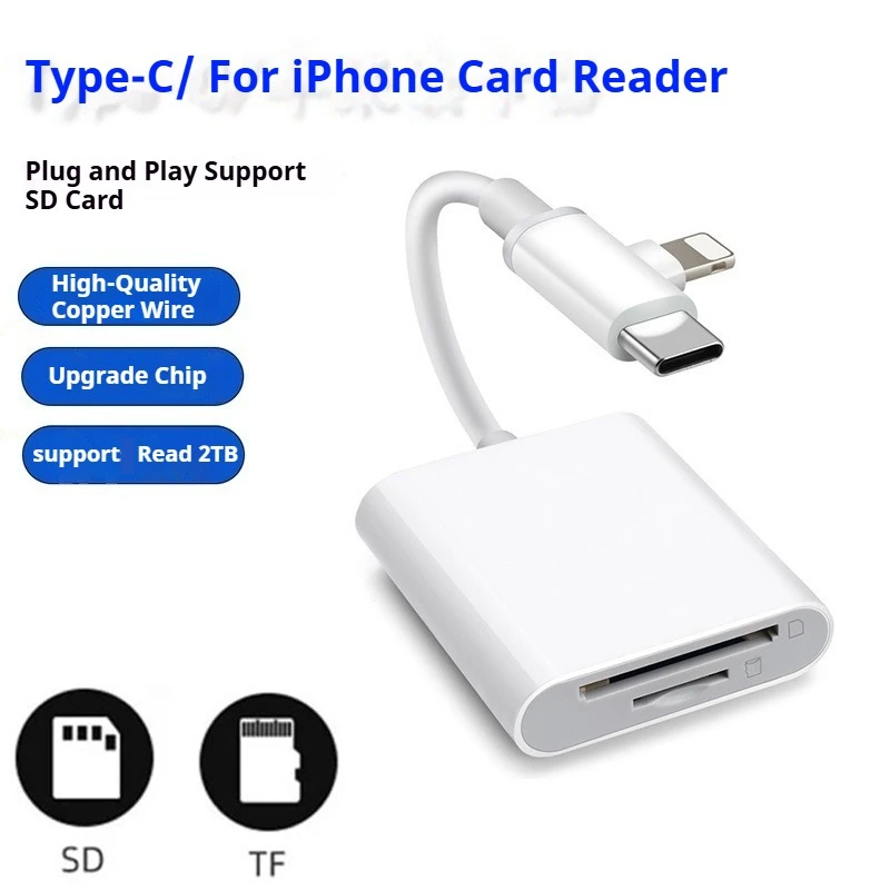 

Устройство чтения карт SD с двумя разъемами для iPhone iPad Mac USB C и адаптер Lightning для цифровой камеры Устройство чтения карт памяти для устройств Apple