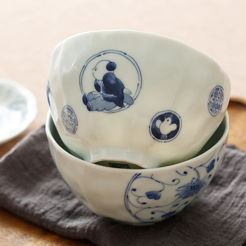 

Porcelain Bowblue Print Home Japanese-Style Ceramic Children's Rice Bowls Kietchen Tableware Assiette Vaisselle