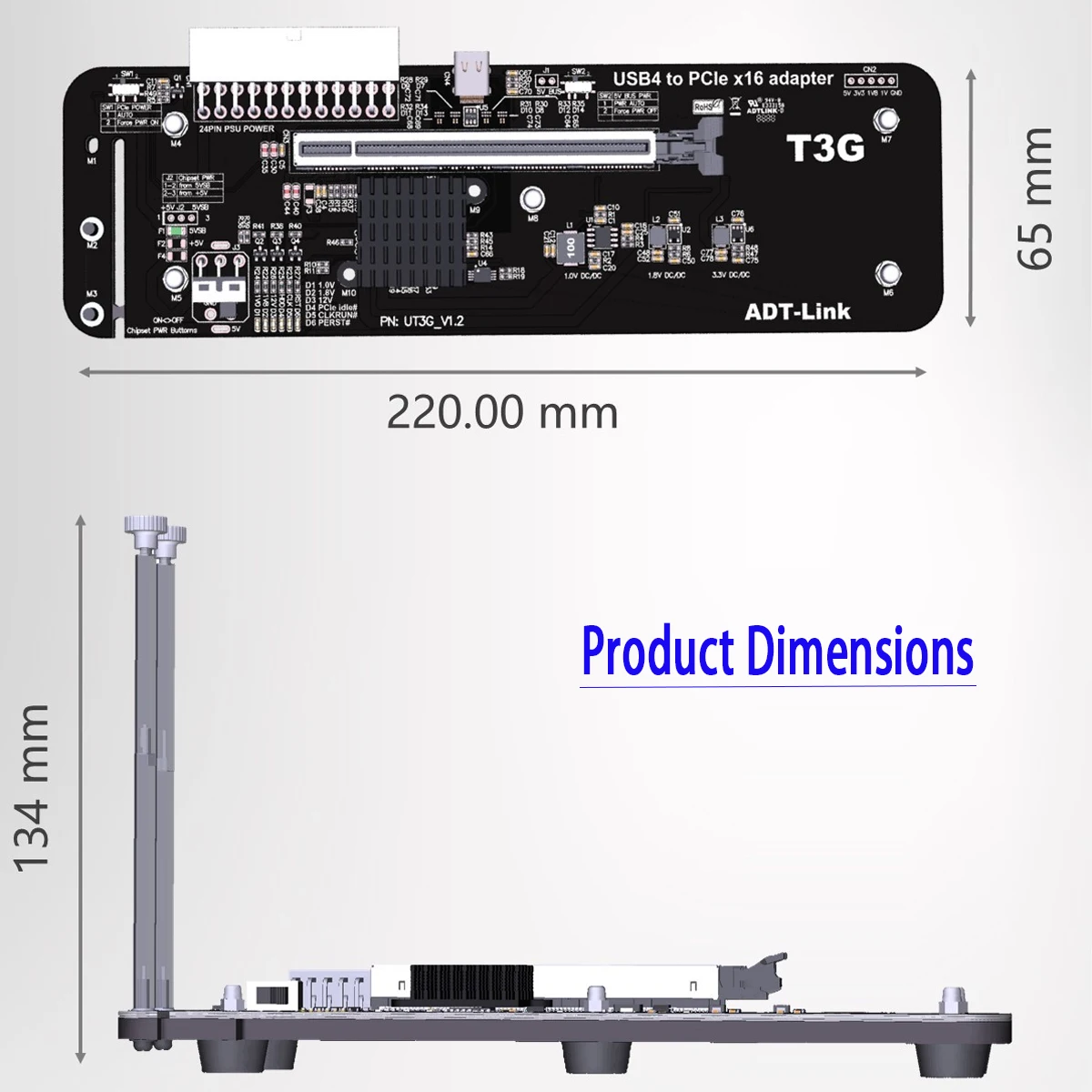 محطة إرساء خارجية للكمبيوتر المحمول UT3G USB4 PCIe4.0x4 متوافقة مع Thunderbolt 3/4، نقل عالي السرعة بسرعة 40 جيجابت في الثانية، كابل