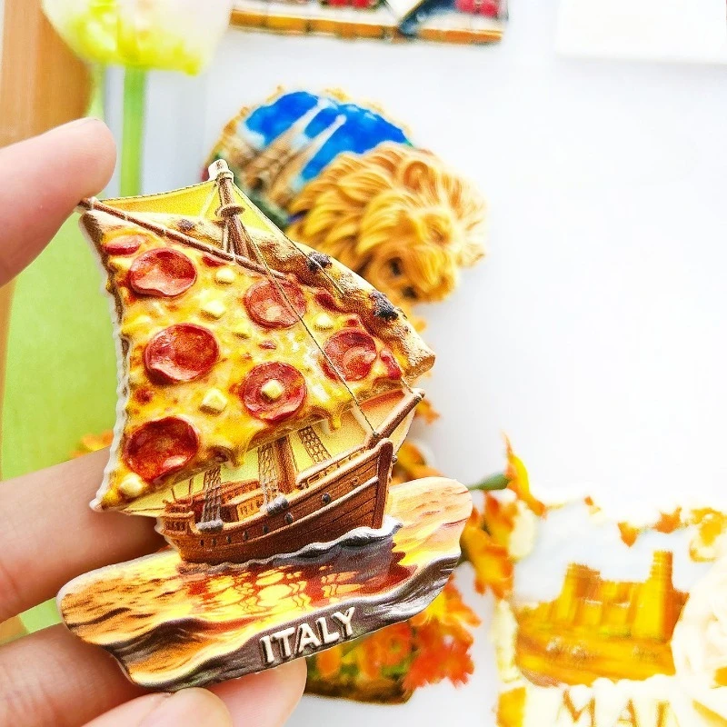 Italy Pizza Fridge Magnet - Whimsical 3D Pizza Boat Souvenir Unique Foodie Gift for Travel & Nautical Kitchen Decor