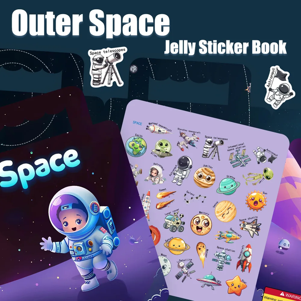 Libro de pegatinas de aventura espacial Bview Art, pegatinas reutilizables de planeta y astronauta, herramienta educativa divertida