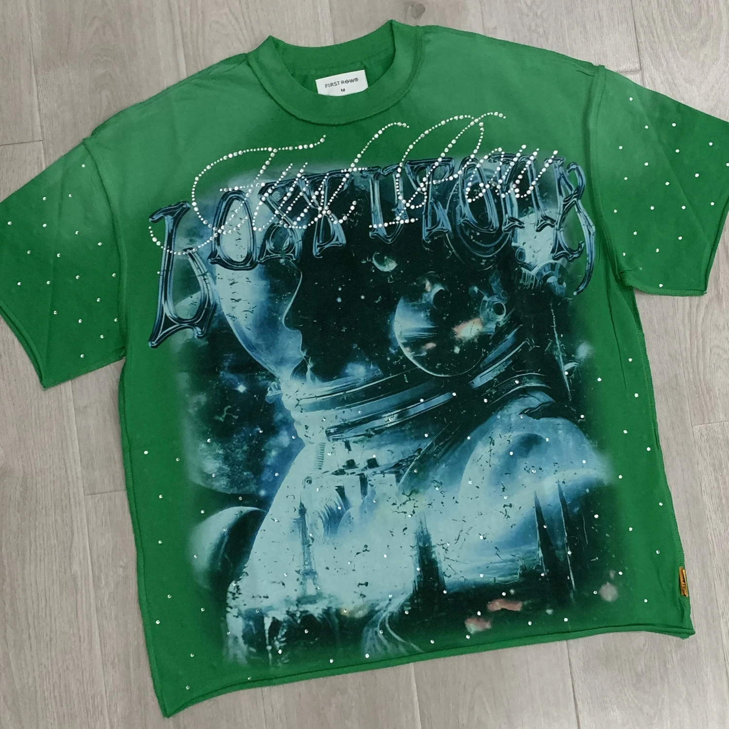 Washed Green FIRST ROW LOST UTOPIA UNIVERSE CROPPED T-Shirt Men Women Heavy Fabric Loose Top T Shirt Tee