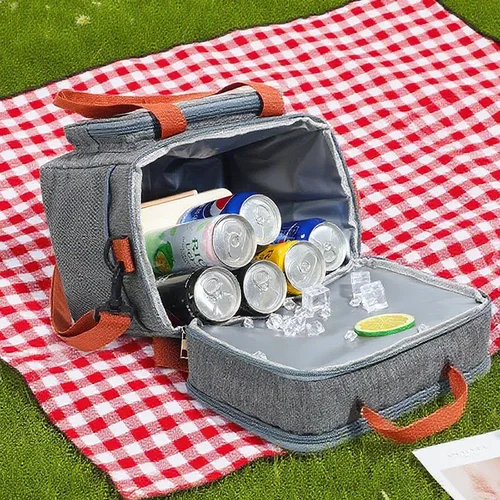 Imagen 2 del producto Bolsas de Picnic de doble capa, bolsa de almuerzo con aislamiento térmico, bolsa de almacenamiento de alimentos y bebidas, refrigerador cruzado, bolsas de almacenamiento de suministros para Picnic, 1 ud.