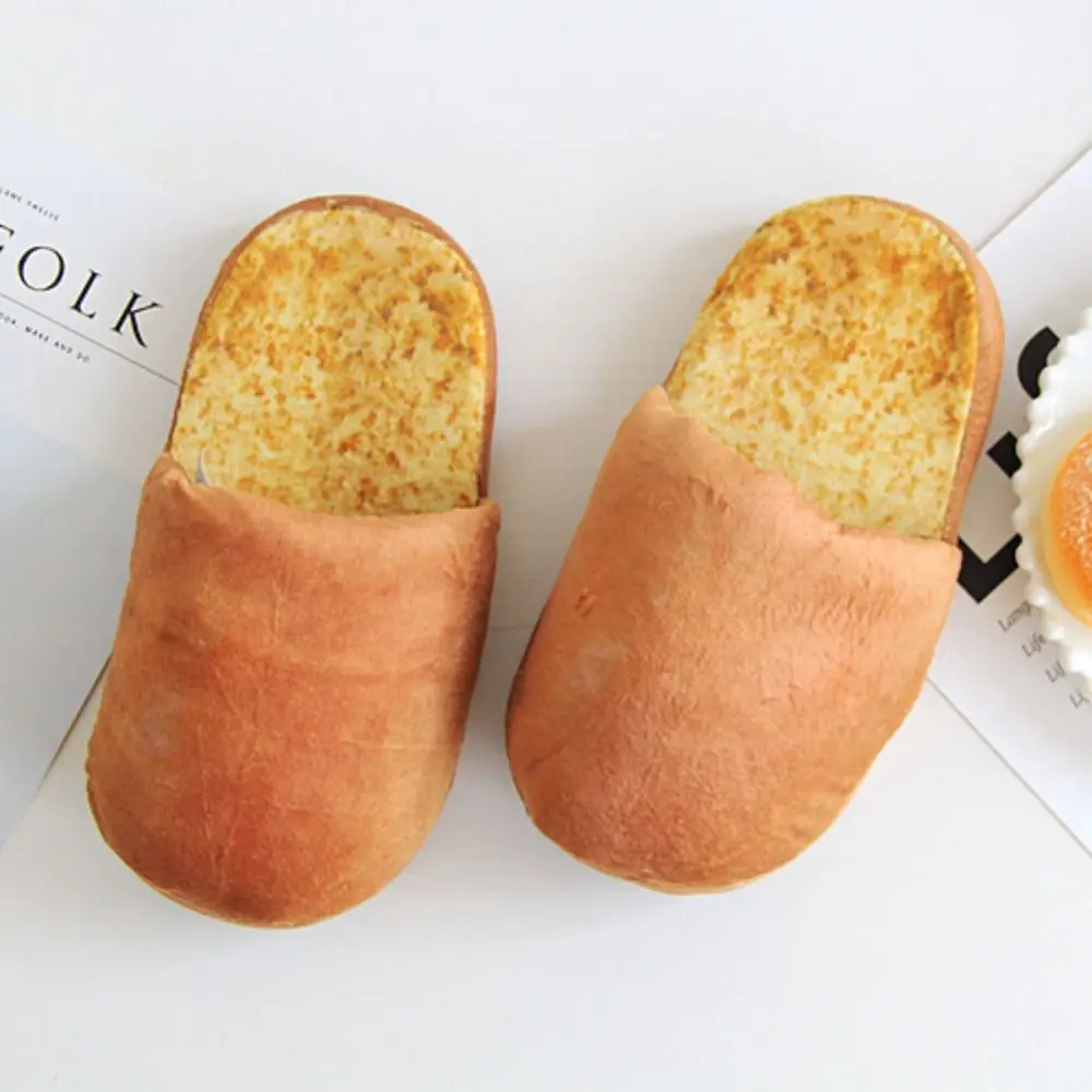

Cozy Creative Simulation Bread Slippers Soft Bottom Funny Plush French Bread Slippers Shoes Thick Sole 3D Bread Slides Unisex