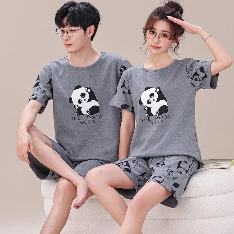 New summer lovers pajamas animal panda cute girls nightwear pijamas mujer sleepwear men big yards XXXXL pyjamas for couples