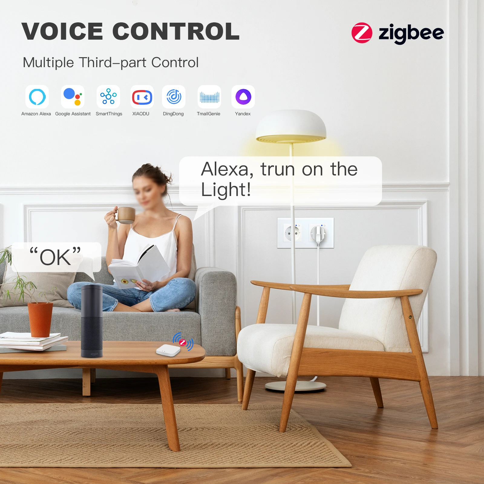 BSEED Zigbee Double Smart Sockets EU Wall Socket Wifi Power Monitoring Tuya Smart Home Google Assistant Alexa Voice Control