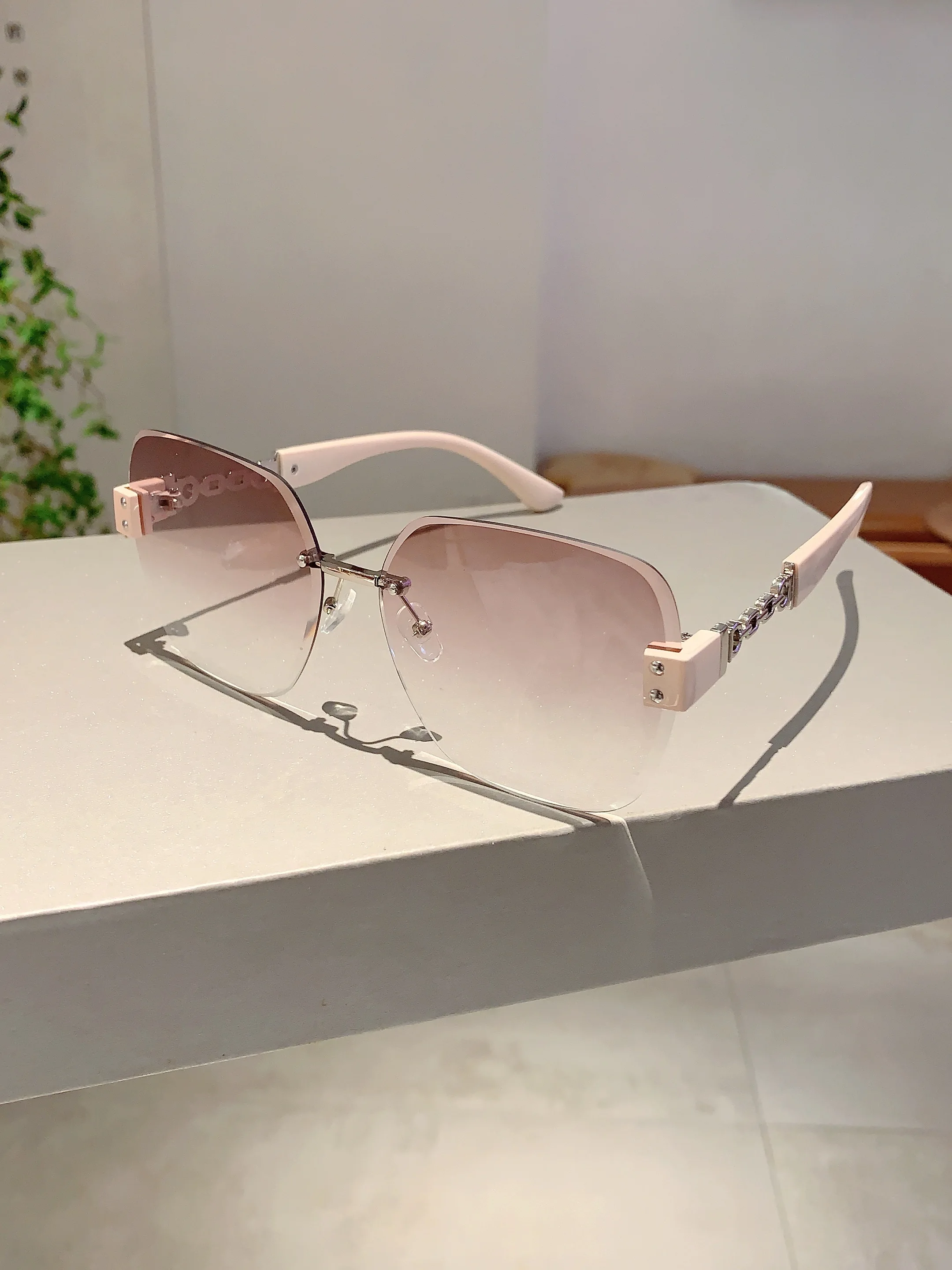 KAMMPT Neue Übergroße Randlose Kette Beine Sonnenbrille Vintage Männer Stilvolle Mode Weibliche Shades Luxus Marke Designer Brillen – Detail 6
