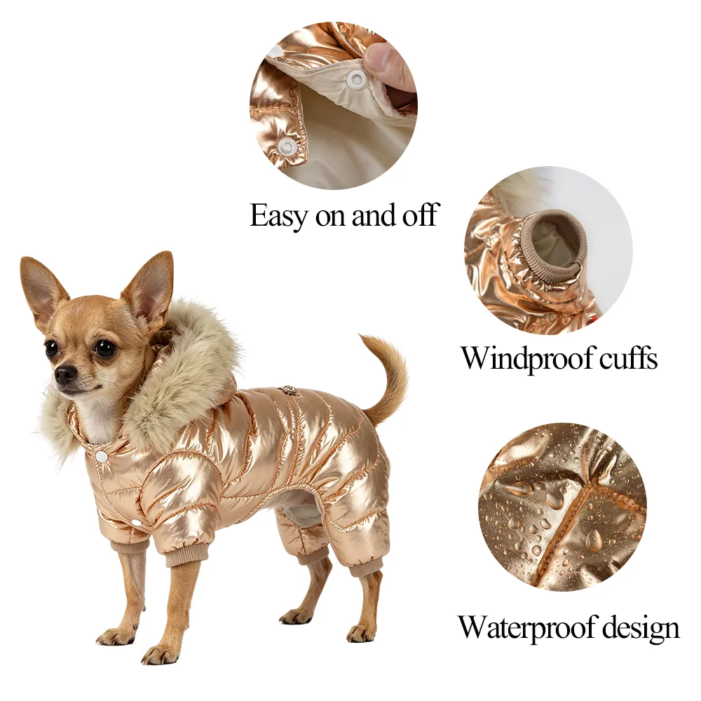 Winter-Kapuzen-Overall für kleine und mittelgroße Hunde und Katzen, wasserdichte Hundemanteljacke, winddichte Kapuzenjacken für Welpen, Yorkie, Chihuahua – Detail 7