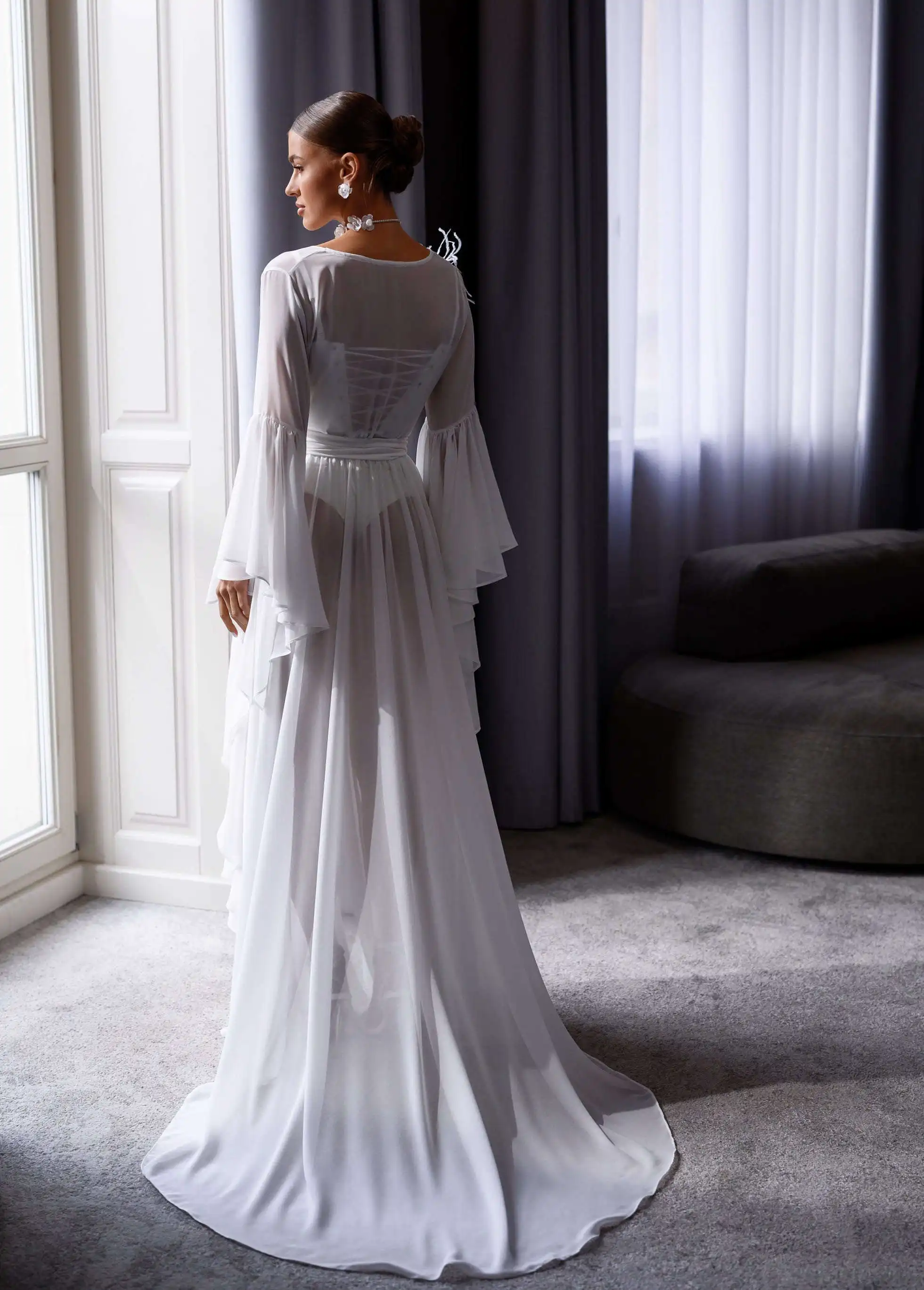 Elegant Bride Robe And Nightgown Split Long Sleeve Gowns Photo shoot Sleepwear Bathrobe Prom Bridesmaid Pajamas Custom Made