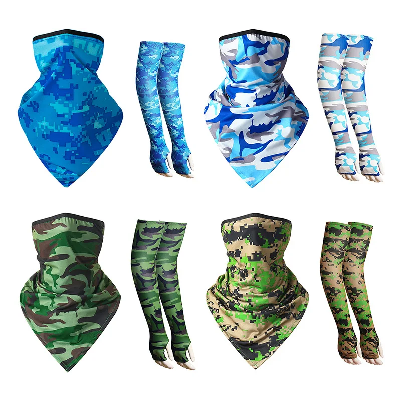 

Летнее солнцезащитное треугольное полотенце из ледяного шелка, комплект с открытыми рукавами для большого пальца для езды на велосипеде, защита от солнца, рукав из ледяного шелка