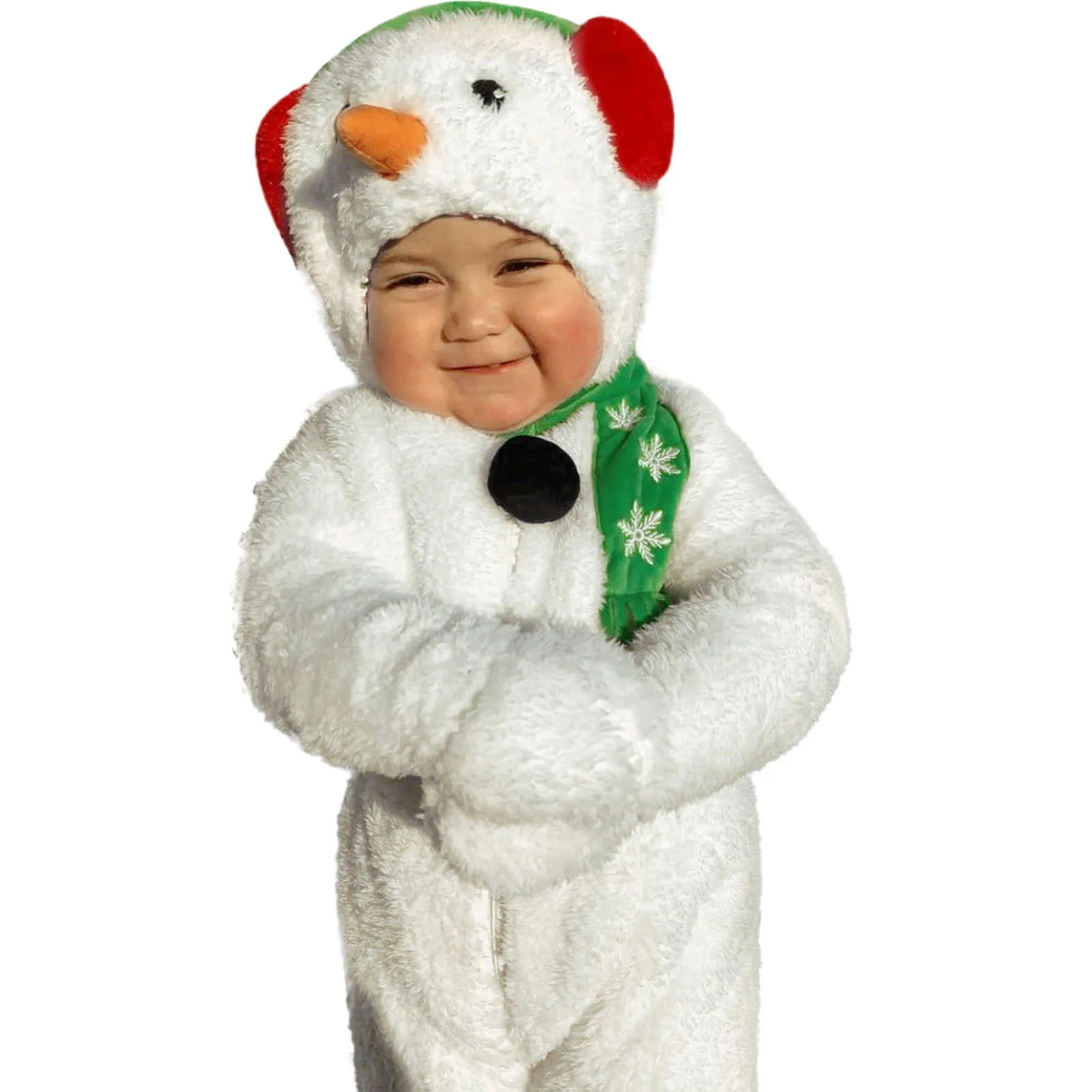 Infant Boys Girls Christmas Cartoon Snowman Cosplay Costume Hooded Fleece Jumpsuit Scarf Outfits Romper Perform Clothes