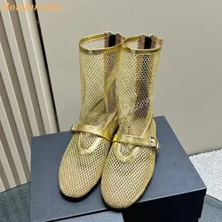 Mesh Hollow Sandals Boots Round Toe Flat with Buckles Summer Women Shoes Casual Party Back Zipper Solid New Style Designer Shoes