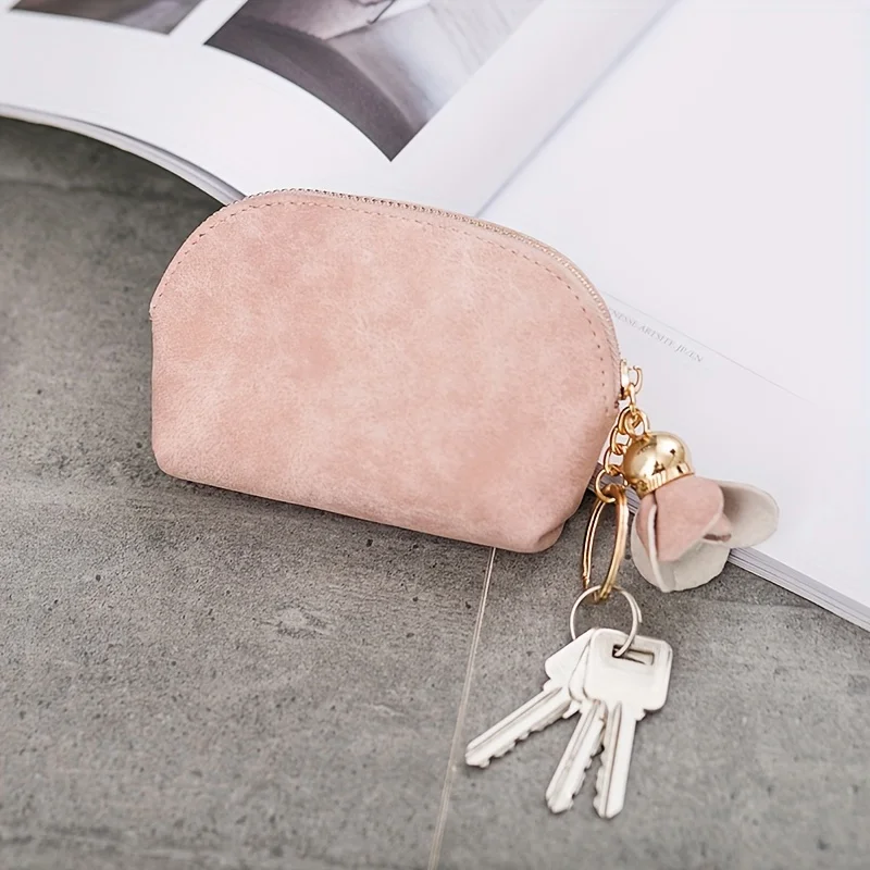 

Women's cute lightweight zip wallet with keychain, tassel-decorated solid color coin purse, for storing keys and lip balm