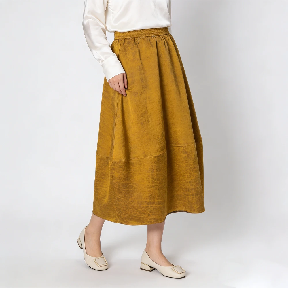 Women's Fashion Clothing 100% Natural Mulberry Silk Golden Turtle Gambiered Guangdong Gauze Elastic Waist Double Sided Skirt