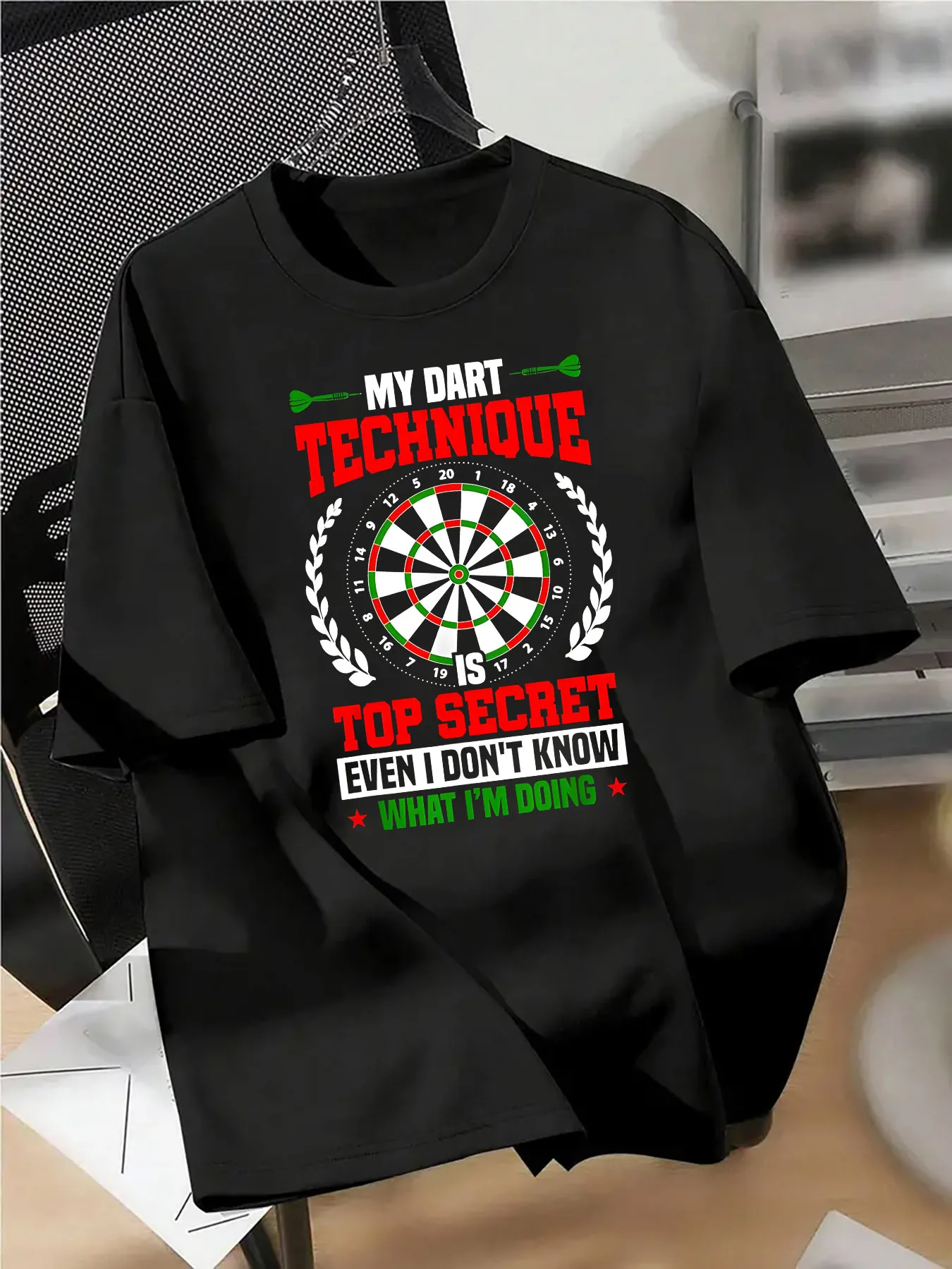 

Футболка с буквенным принтом Big Secret of Darts Skills, 100% хлопок, с круглым вырезом и коротким рукавом, летняя повседневная мужская футболка, уличная одежда