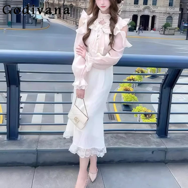 سلسلة واضحة الوردي Bowknot لوليتا فستان للنساء المرقعة الدانتيل حافة قبالة فستان باكتاف مفتوحة الإناث اليابانية الحلو فستان مكشكش