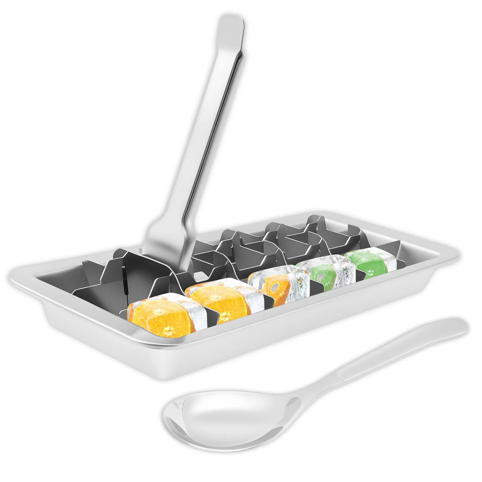 

Ice Cube Mold Stainless Steel Ice Maker Ice Mold Tray Ice Cube Mold with 18 Grids and Removable Slot Stackable Ice Mold Tray