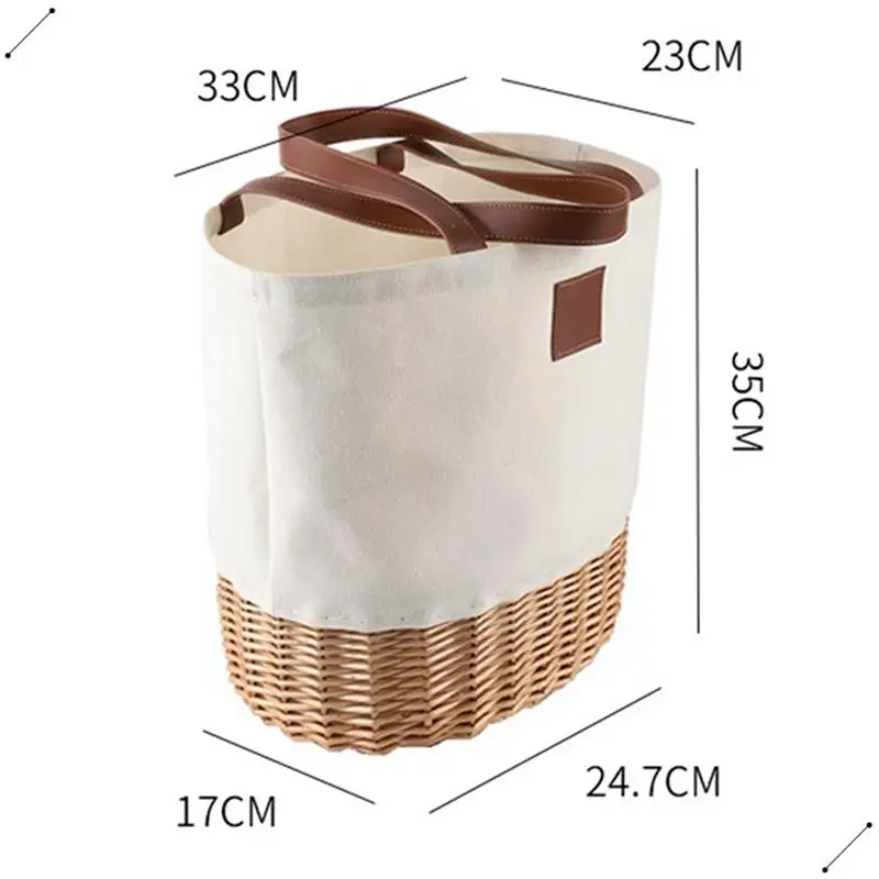 Picnic Basket,Picnic Tote Bag,Sturdy Woven Base & Canvas Beach Tote Bag