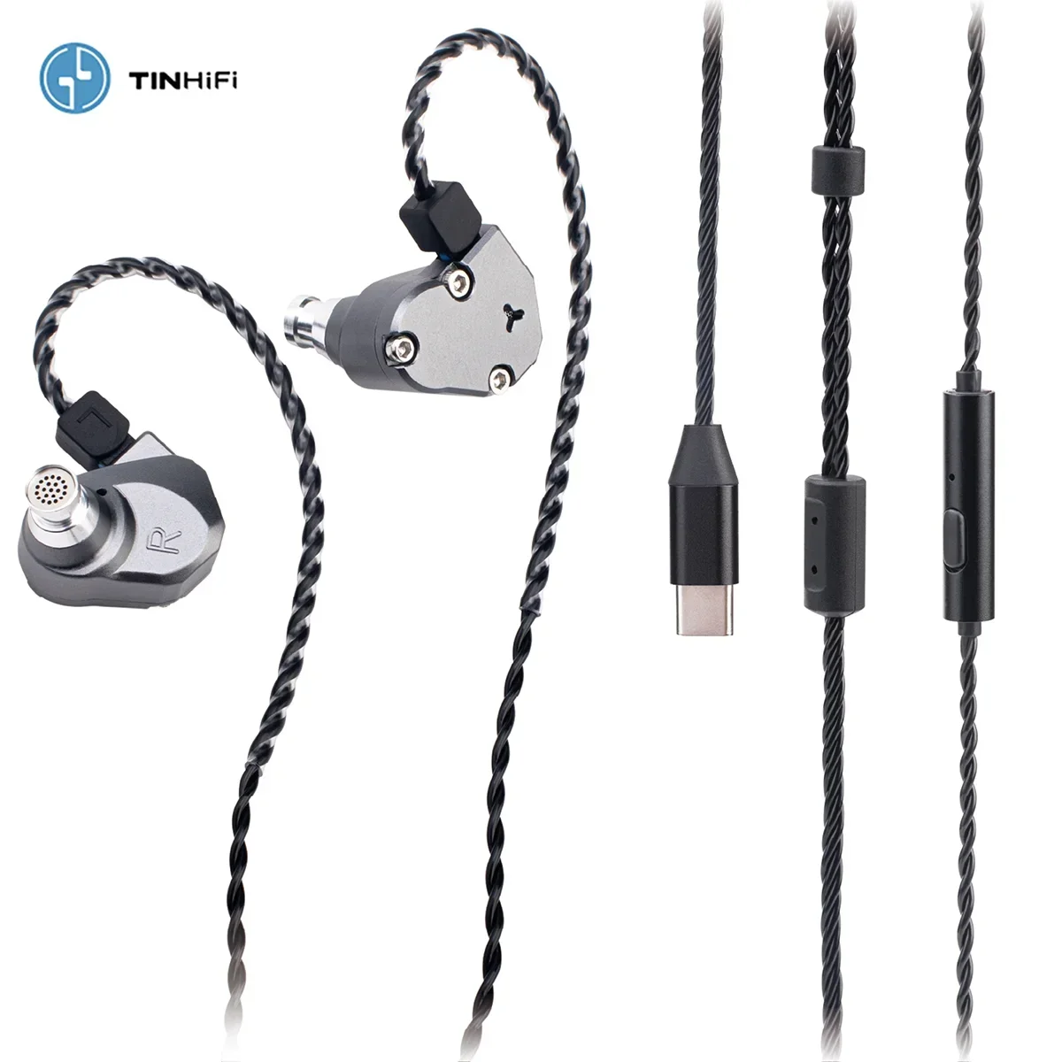 TINHIFI C2 2025 Type-C IEM HiFi Wired In Ear Earphone Monitor 10MM PU+LCP Drive Detachable 2Pin HD Mic 3.5mm/Type-C Cable