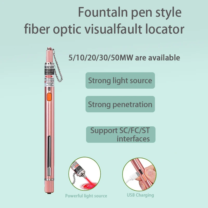 

Visual Fault Locator Optical Fiber Laser Tester Pen Type Tool Optic Red Light Source 1-50MW VFL Support SC/FC/ST USB Charging