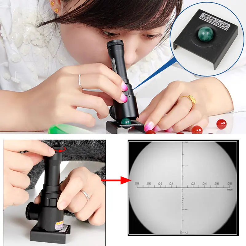 Handheld Jewelry Identify Helping Hand Magnifying Glass Led Lights  with Scale Antique Diamond Loupe Jewel Magnifiers Microscope