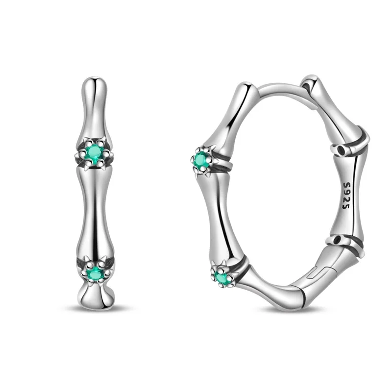 Hot Sales 925 Sterling Silver Bamboo Joint Hoop Earrings Sparkling Zircon Earrings For Women Fine Birthday Anniversary Jewelry