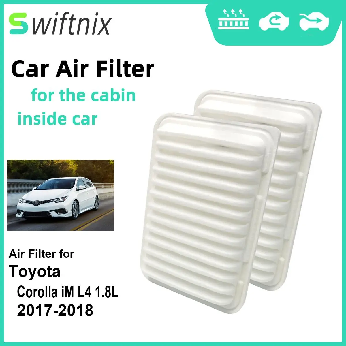 2PCS Engine Air Filter Calm Carbon Fiilter Cabin for Toyota Corolla iM L4 1.8L 2017-2018 CA10190 17801-0D060 17801-YZZ05